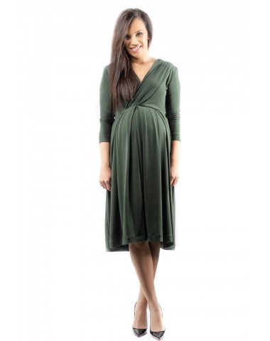 Splendida rochie de gravide de ocazie, pentru eleganta in sarcina si alaptare, de un verde inchis, intens