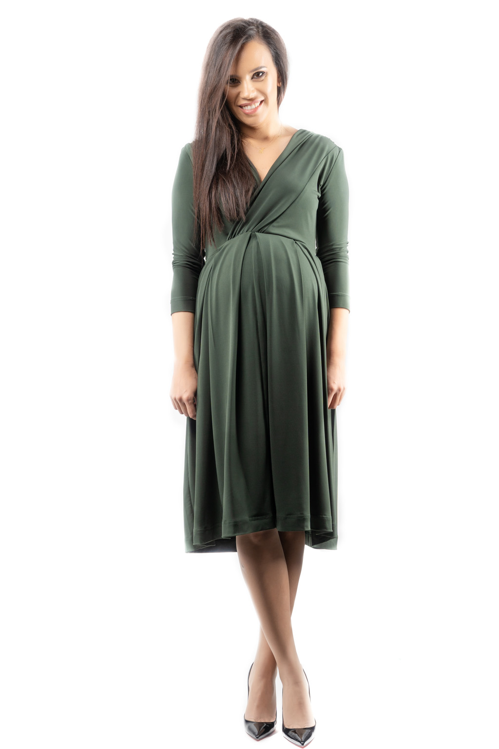pick Pakistani property Splendida rochie de gravide de ocazie, pentru eleganta in sarcina si  alaptare, de un verde inchis, intens